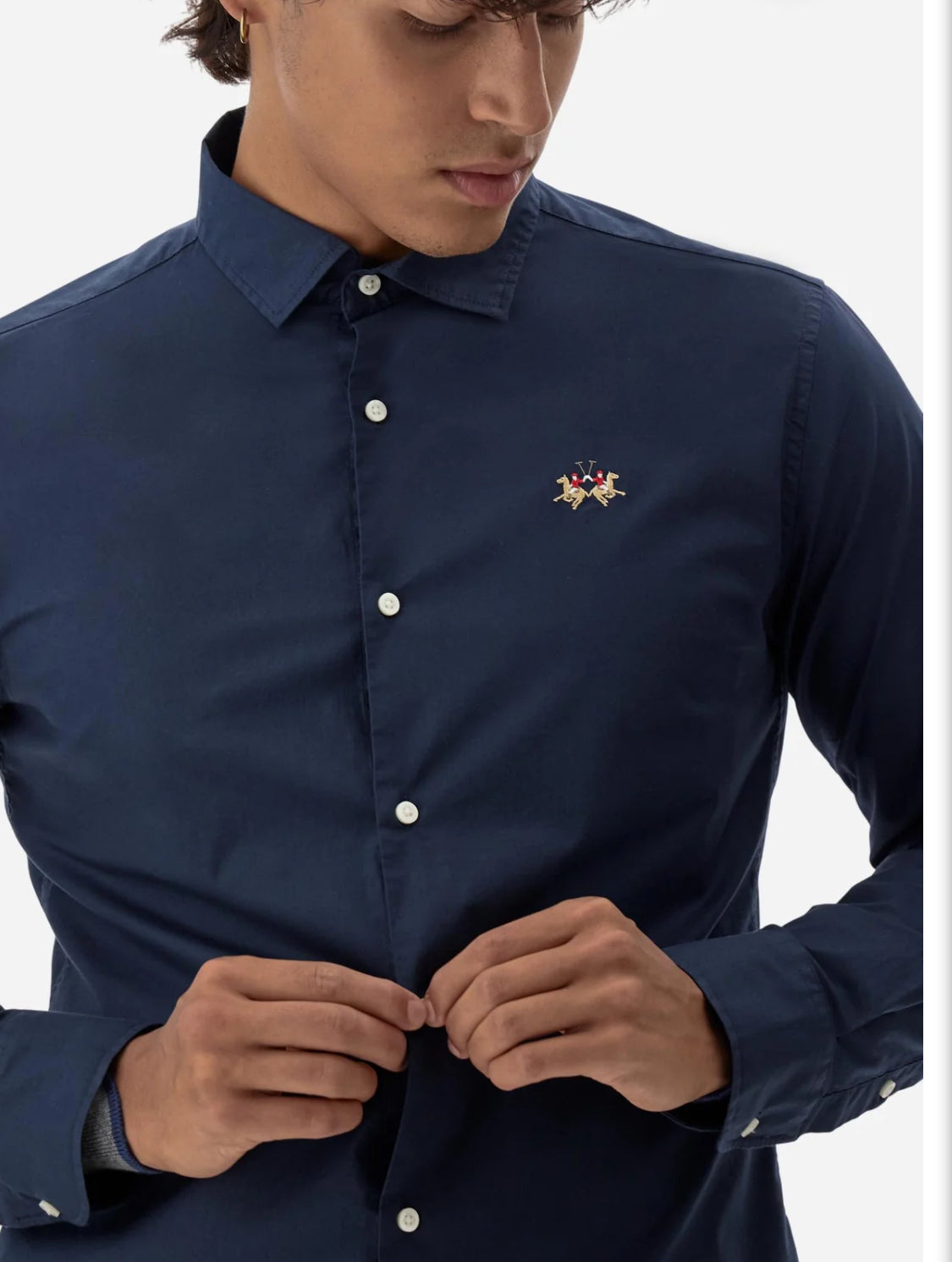 LA MARTINA BASIC Slim-fit cotton shirt with semi-cutaway collar MBC002