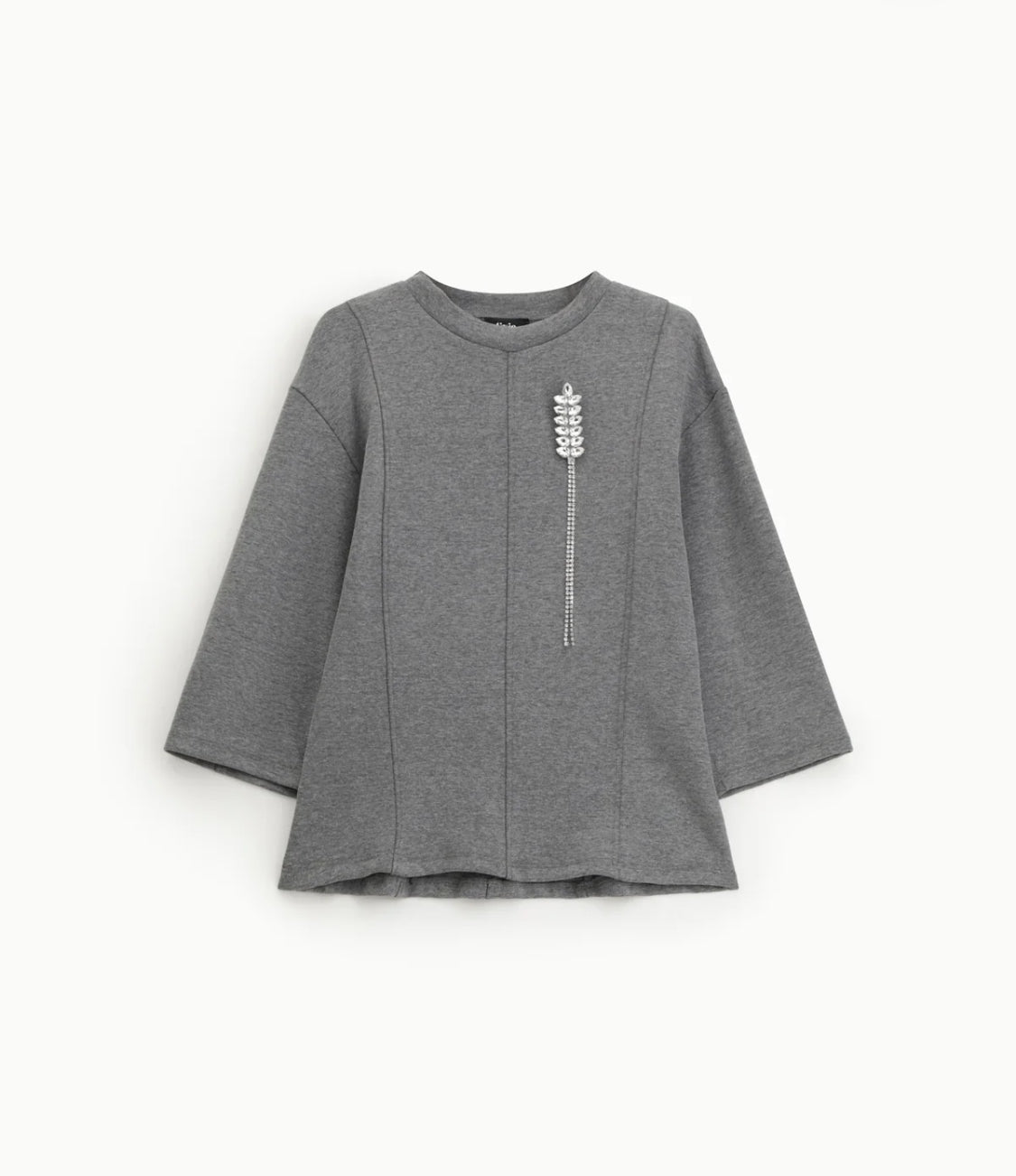 DIXIE HEATHER GREY EMBROIDERED WHEAT TRAPEZE SWEATSHIRT