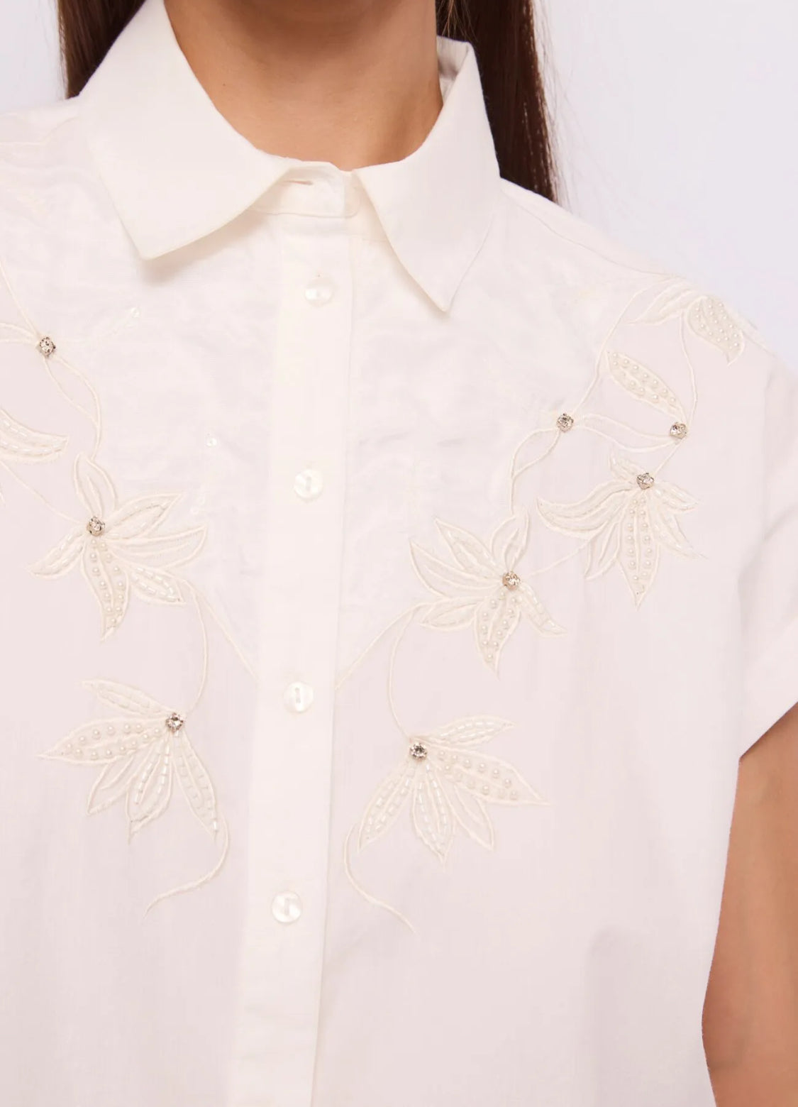 Gaudi Women's white shirt with embroidery and rhinestones 611FD45037