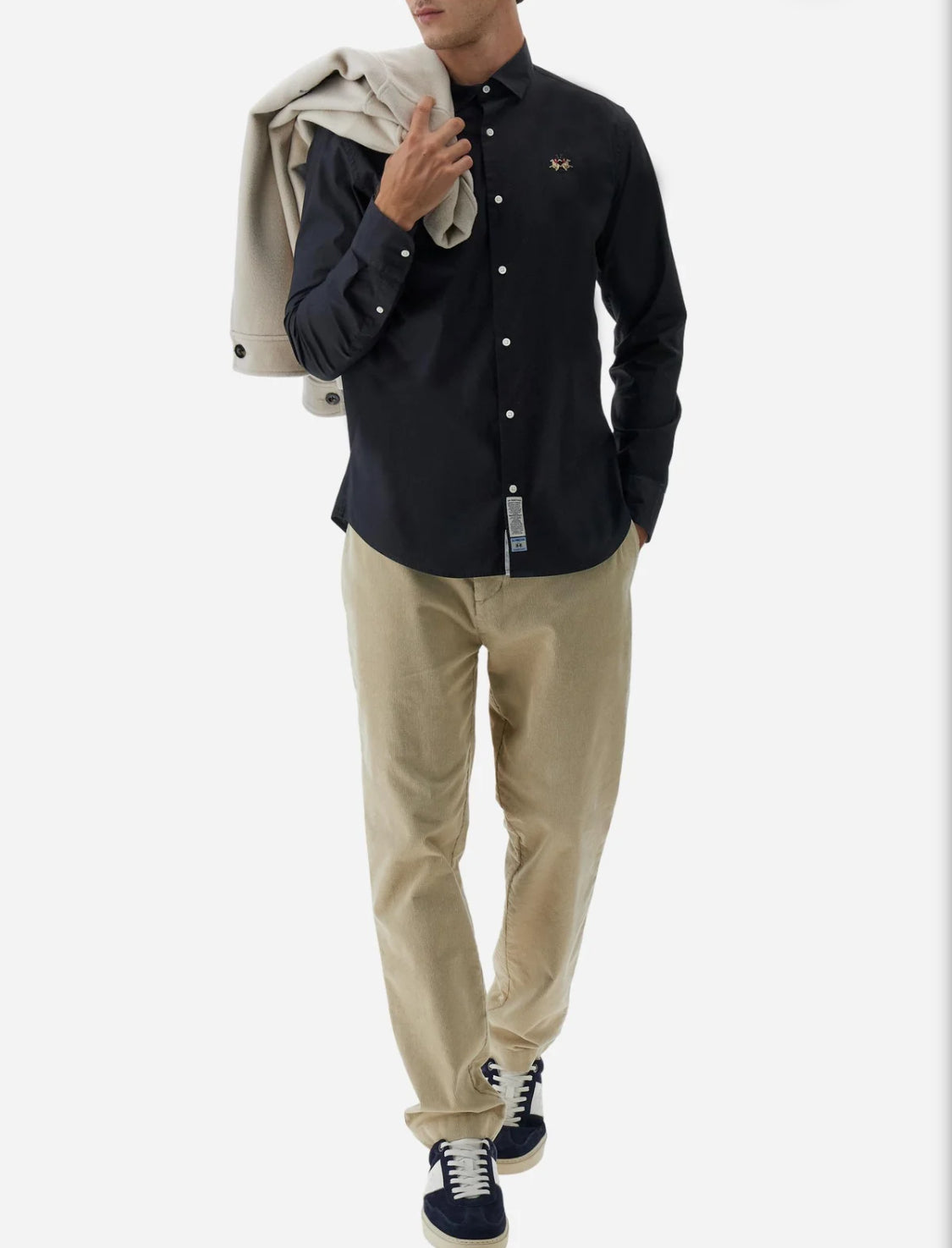 LA MARTINA BASIC Slim-fit cotton shirt with semi-cutaway collar MBC002