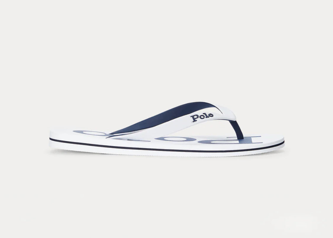 Ralph Lauren Bolt Flip Flops White Blue UNISEX