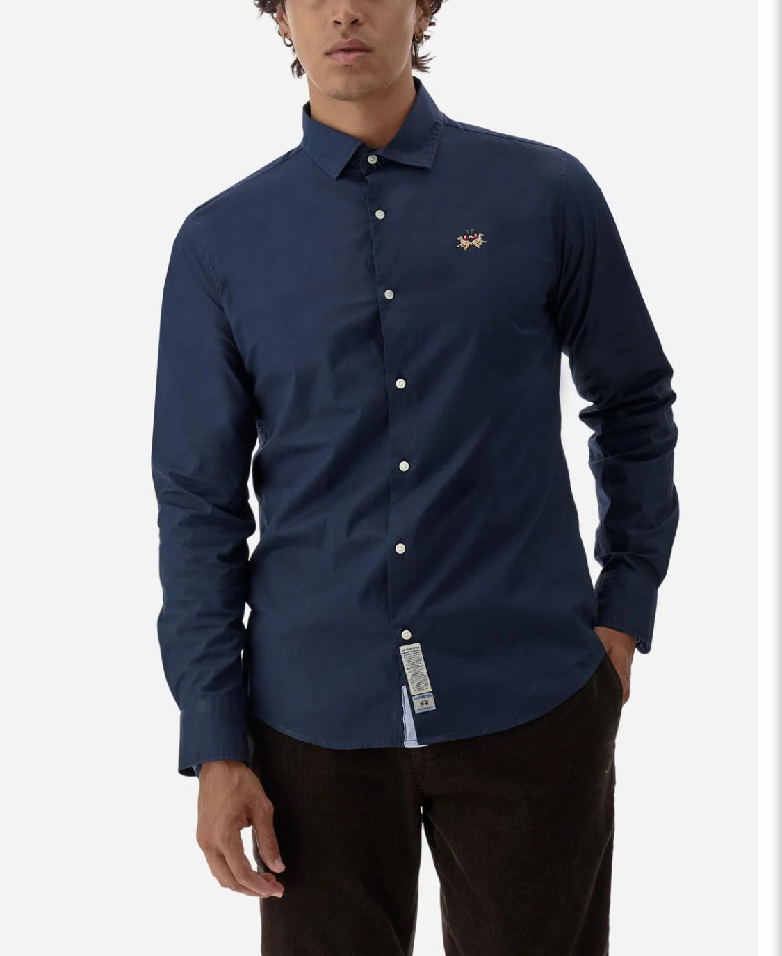 LA MARTINA BASIC Slim-fit cotton shirt with semi-cutaway collar MBC002