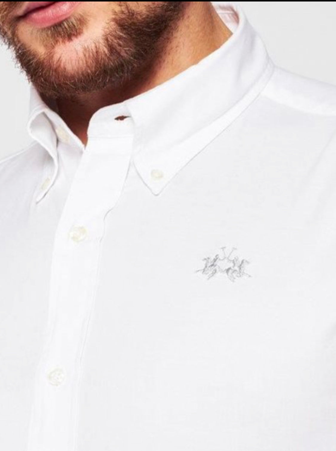La Martina Man Shirt Oxford Stretch White CCMC03