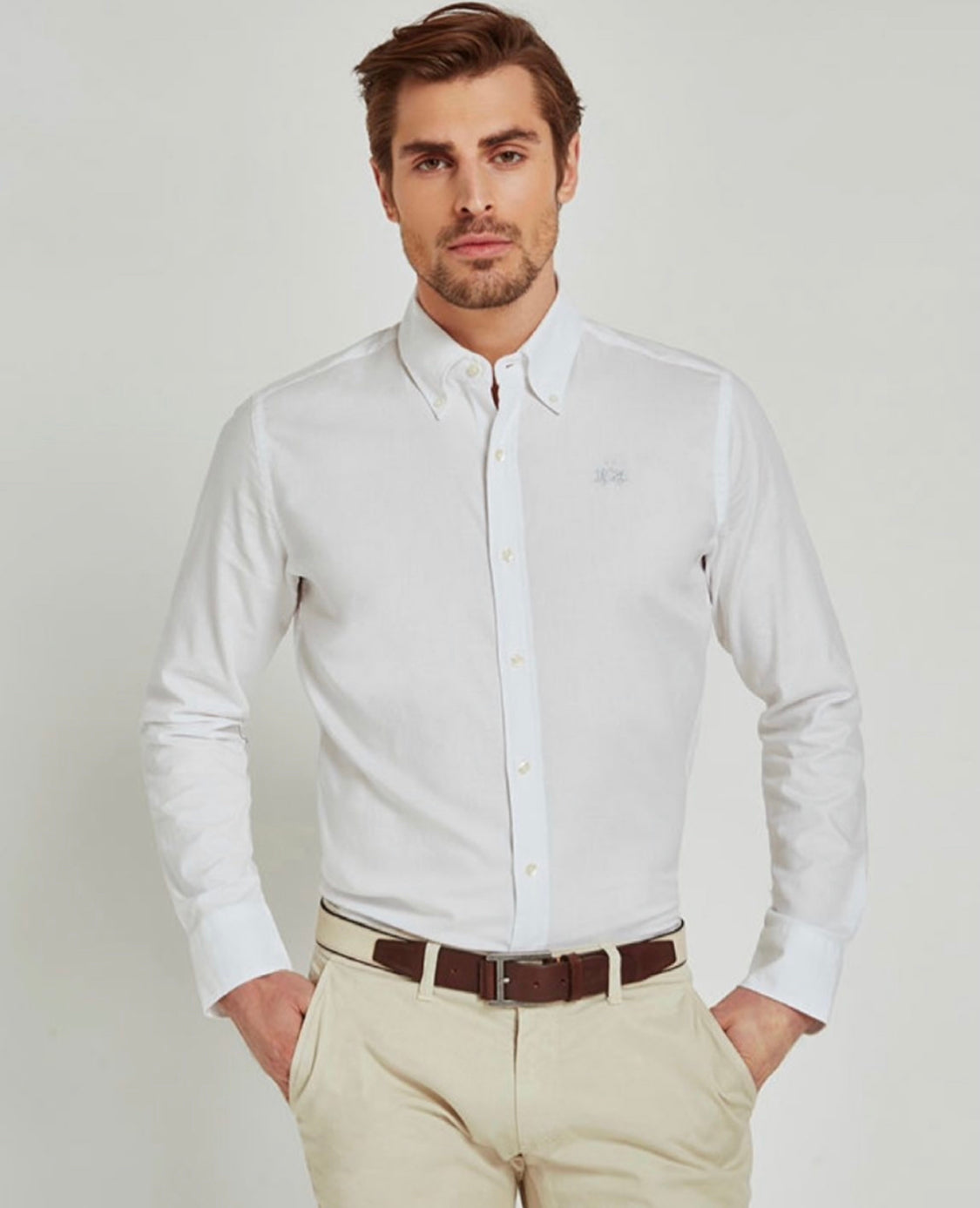 La Martina Man Shirt Oxford Stretch White CCMC03